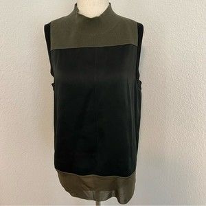 RAG & BONE Black Green Mock Turtle Neck Top Sleeveless Knit Crepe Tunic Size M